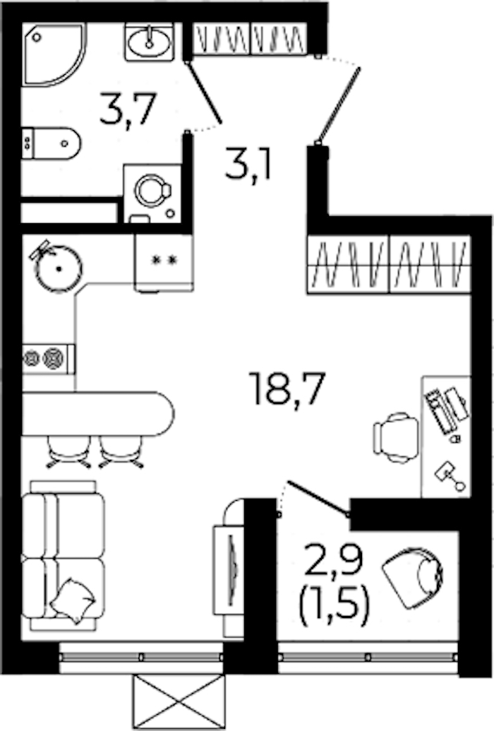 Квартира студия 27 м², 6/12 эт., ЖК «А101 Всеволожск»